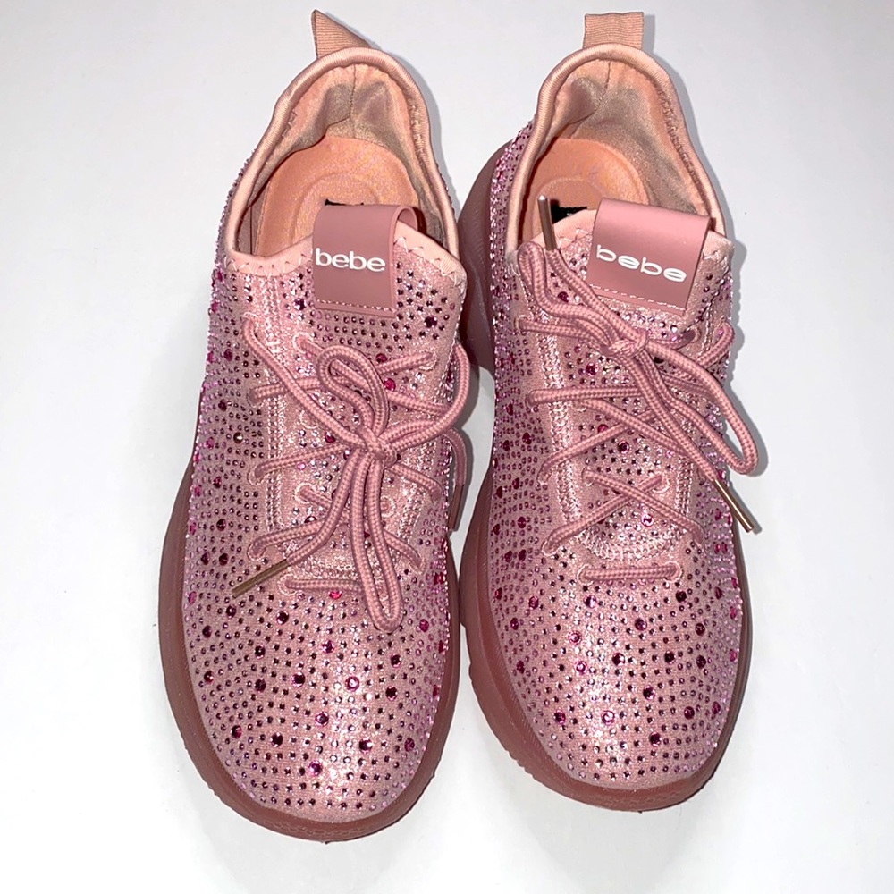 BEBE Pink Rhinestone embellished sneakers 8.5 New - Picture 5 of 10